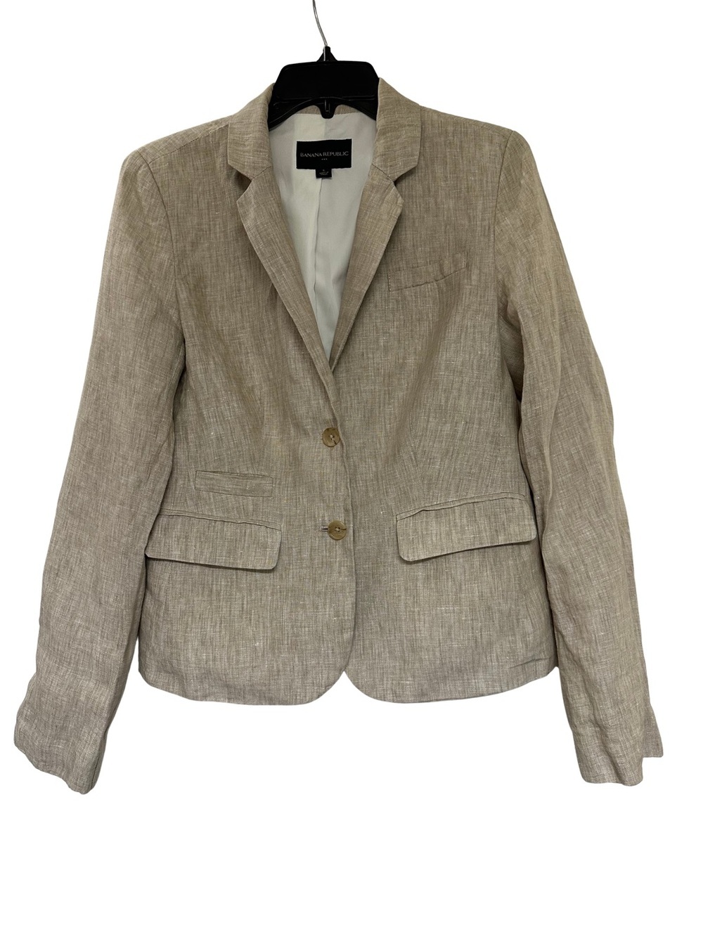 Banana Republic Blazer Size 6 Tan Linen Blend Two Button Career Office Jacket